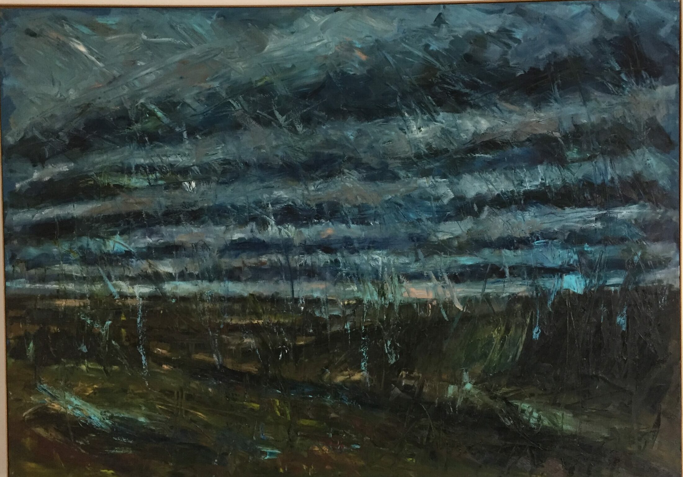 Oliver Jordan, weite Landschaft 1990, Öl auf Leinwand, 120 x 170 cm