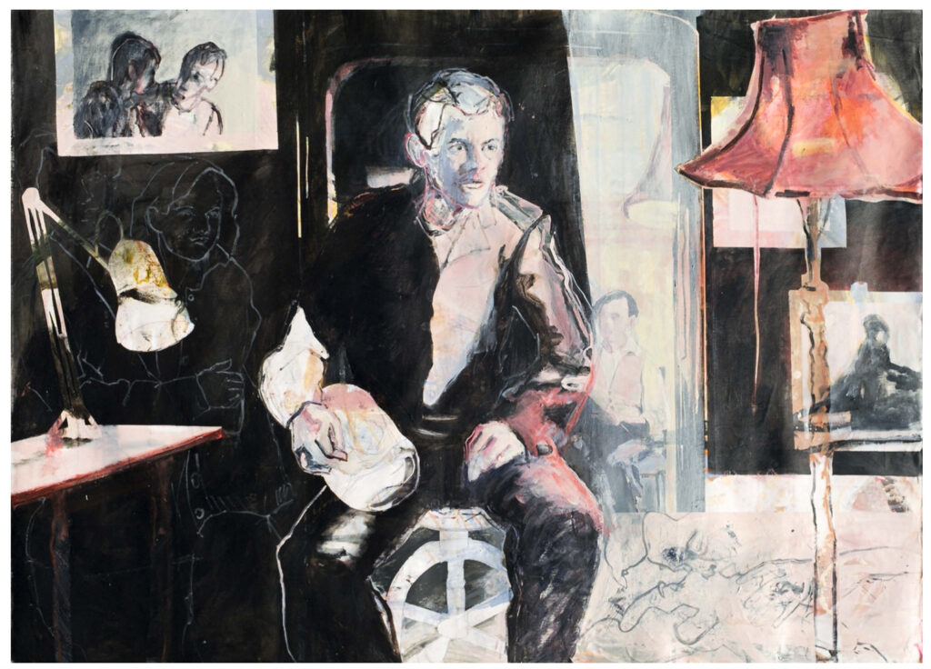 Marlen Schulz, noch ohne Titel und Detail, Acryl & Polychromos auf Leinwand, 115 x 160 cm, 2023 WORK in PROGRESS