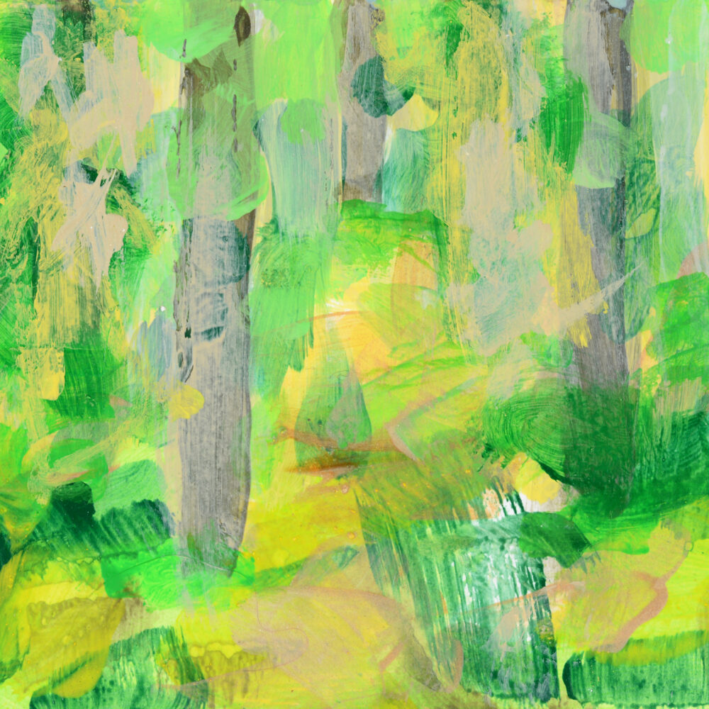 Wald, 2023, Pigment, Kunstharz auf Papier, 14,8 x 21 cm