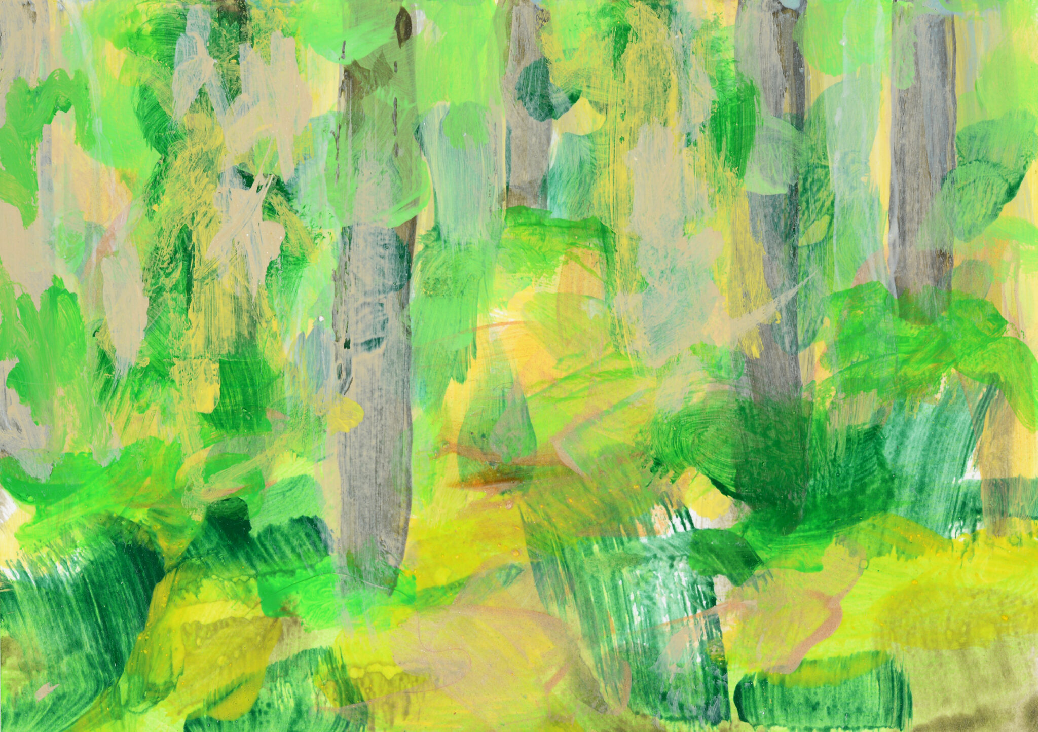 Wald, 2023, Pigment, Kunstharz auf Papier, 14,8 x 21 cm