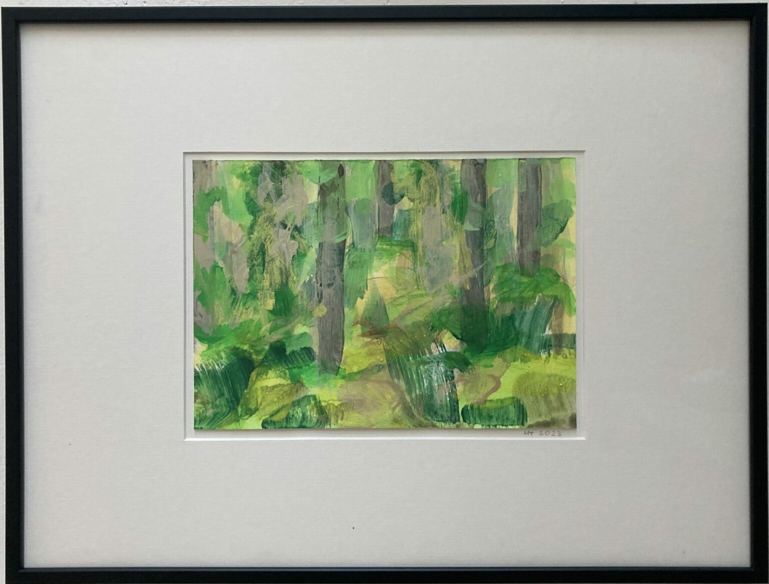 Wald, 2023, Pigment, Kunstharz auf Papier, 14,8 x 21 cm gerahmt /30 x 40 cm